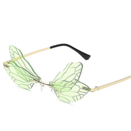 Fjärilsmönstrade båglösa solglasögon i metall (gröna)