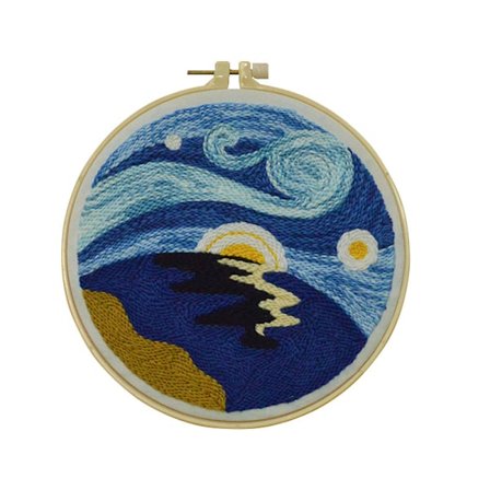 Punch Needle Broderikit med Instruksjoner, Justerbar Punch Needle, Stoff med Nål, Tråder, Tepper Broderirammer og Pinch Needle