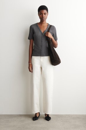 COS Women's Cardigan A Maniche Corte In Maglia Traforata in Grigio