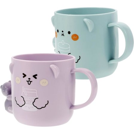 (Lilla + Grønn) 2 stk. Tegneserie Tannbørste Kopp, Liten Plast Vannkopp, Søt Bjørn Baderomskopp