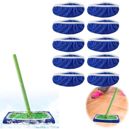 10 st - Moppduk Återanvändbara dukar ersättning Våt och mikrofiber torr 25,4 x 11,5 cm tillbehör Tvättbar dyna för hem, hotell och lägenheter blue_yu