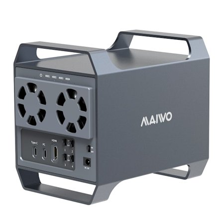 MAIWO 4-bay DAS-design til 3,5” SATA HDD med 2 køleblæsere, USB‐C & 10 Gbps hastighed, ingen RAID