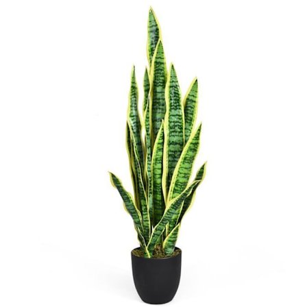 COSTWAY konstgjord dekorativ växt. Sansevieria Trifasciata inomhus med kruka och 20 löv träd/blomma utomhus - H 90 CM Grön