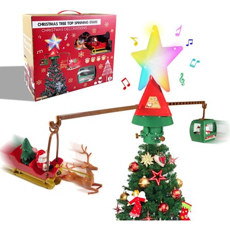 Roterende juletretopp med flerfargede lys og musikk - Kompatibel med juledekorasjoner