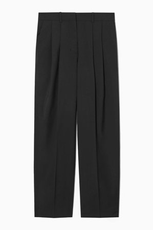 COS Femme Pantalon De Tailleur Large En Laine Décontracté in Noir