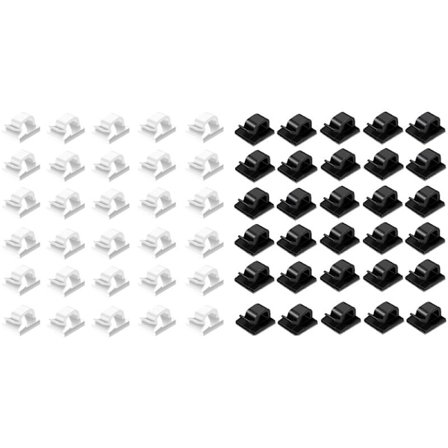 60 stk. serie kabelklemmer selvklæbende kabelarrangør stærk ledningsholder kabel ledningsstyring til bil kontor og hjem hvid + sort