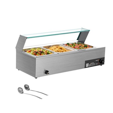 Dampvarmer-Duoku-1500 W-Buffetvarmer i Rustfrit Stål-Bain-marie med 3 Både