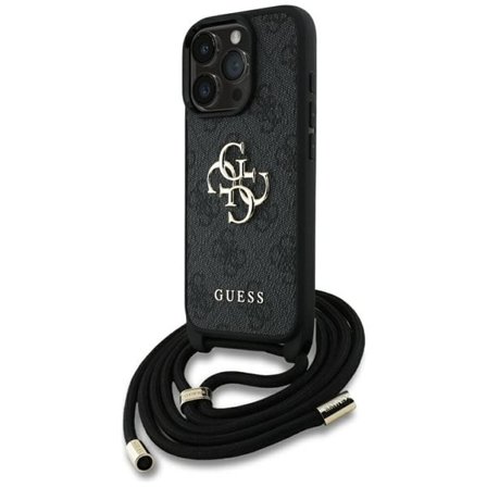 Guess 4G Big Logo Cord Stap Crossbody Case for iPhone 16 Pro musta