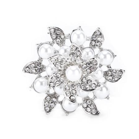 Brosje Diamond Flower Pearl Alloy Mote for utsøkt Present Cloth DecorationsSølv