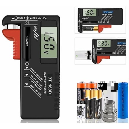 Digital Batteritester, Universal Batteritester, Batteritester, til AA, AAA, C, D, PP3, 9V, 1,5V, Knapcellebatterier - Virker uden batterier