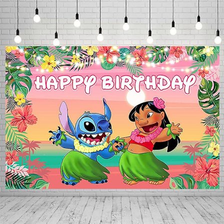 Aloha Baggrund Fødselsdagsfestartikler Lilo og Stitch Banner til Festdekoration Tropisk Baby Shower Fotobaggrund 149,88 x 96,52 cm