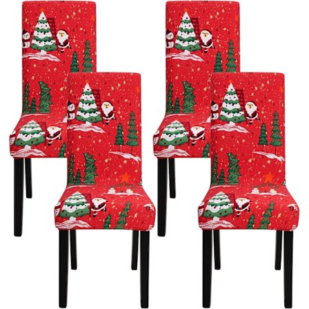4-pack Julstolsöverdrag, Stretch, Avtagbar och Tvättbar, Matbord, Julgran