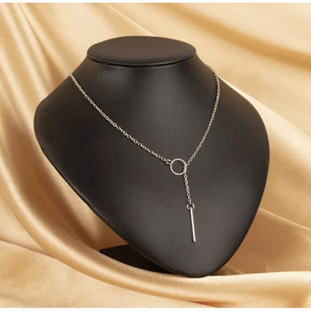 Elegant Silver Lariat / Lasso Halsband med Cirkel / Ring & Stång