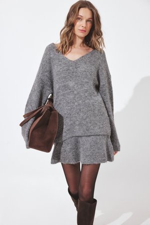 NA-KD Pull en maille à col en V - Pulls - Gris - M