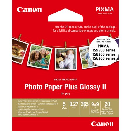 Canon Photo Paper Plus Glossy II PP-201 - fotopapir - høyblank - 20 ark - 89 x 89 mm - 265 g/m²