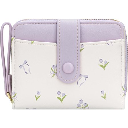 Lompakko naisille, söpö kukkalompakko, luottokorttikotelo, pieni kaksiosainen vetoketjullinen kolikkotasku ja henkilökorttitasku (T- Laventeli)