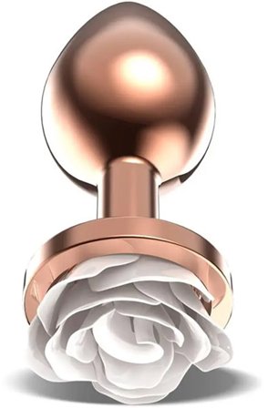 Rosegold Metall-Analplug mit weißer Rose – Small