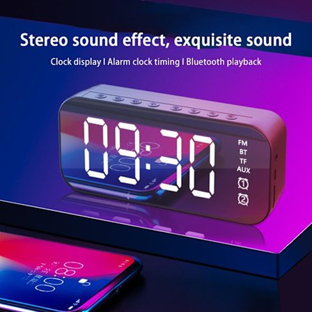 Portable Bluetooth Speaker with FM Radio Alarm Clock V0 and Card Mirror P N9D2