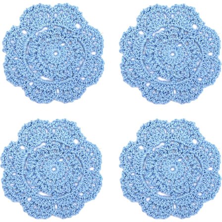 Spidsede Runde Hæklede Brikker, Håndlavede, 10 cm, 4-pak (blå) blå