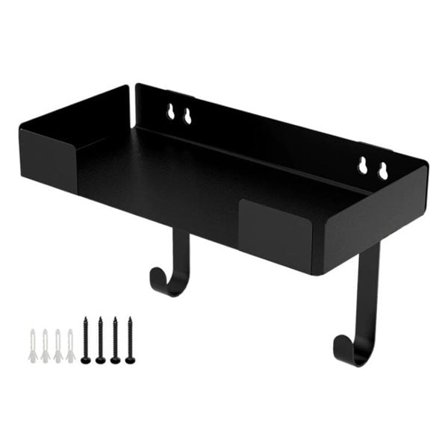 Vägghylla i metall med 2 krokar - Svart