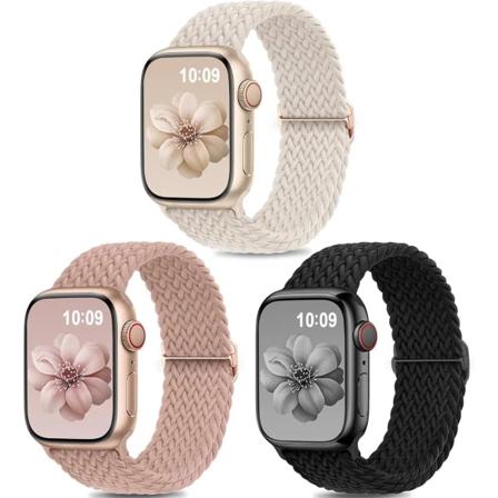3-pak flettet solo-loop kompatibel med Apple Watch-remme 40mm 38mm 41mm til kvinder og mænd, justerbar nylon elastisk sportsarmbånd A 38/40/41mm