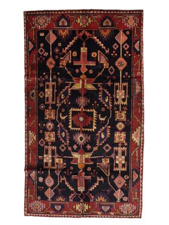 Håndknyttet Hamadan 142X240 Uldtæppe Sort/Mørkerød Lille