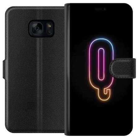 Kompatibelt Lommeboketui til Samsung Samsung Galaxy S7 Minimalistisk neonbokstav Q i skinnende farger mot mørk bakgrunn