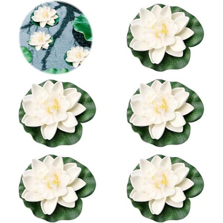 (Vit) 5 stk. flydende åkander kunstig åkande skum lotus flydende dekoration kunstig åkande til akvarium flydende skum åkande