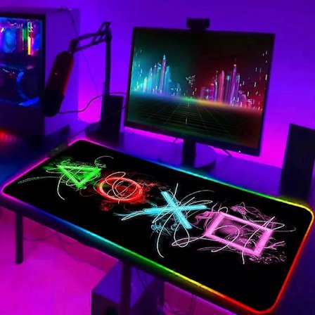 LED Gaming Musmatta Med Bakgrundsbelysning Skrivbordsmatta PSFour Musmatta RGB Gamer Skrivbordsdekorationer Dator Musmatta PC Gamer Full Matta