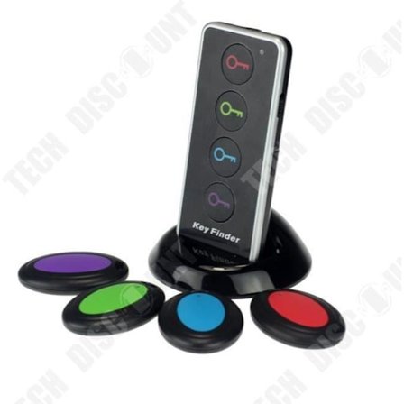 Nyckelsökare - TECH DISCOUNT - Trådlös - Inbyggd larm - 1 sändare och 4 mottagare - Svart