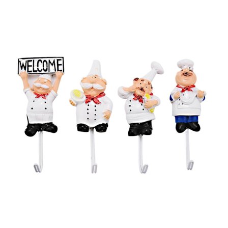 4 kappaleen pakkaus hartsi ranskalainen kokki hahmo seinäkoukut koristeellinen kokki seinäteline koukkuripustin (lajitelma tyylejä) [HK]