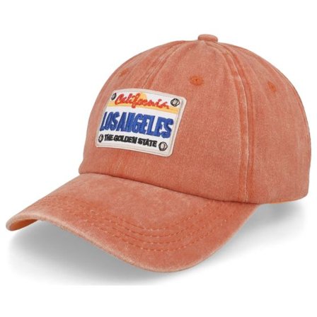 Iconic - Orange unconstructed Keps - LA License Plate Red Dad Cap @ Hatstore