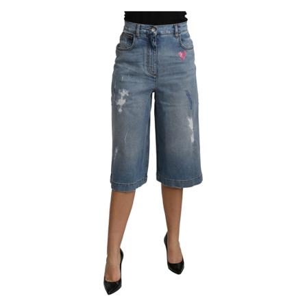 Dolce & Gabbana, Wide Leg Cropped Mid Waist Jeans Blauw, Dames, Maat:XS