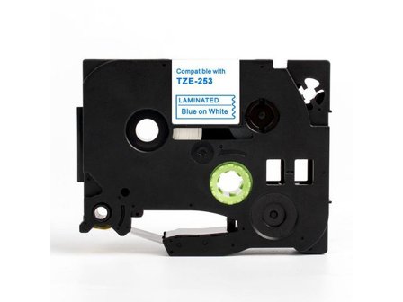 Tape 24mm TZe-253 Blå på Vit - Lyreco - Kontorsmaskiner - Märkmaskiner och tape - Tape - Brother TZ