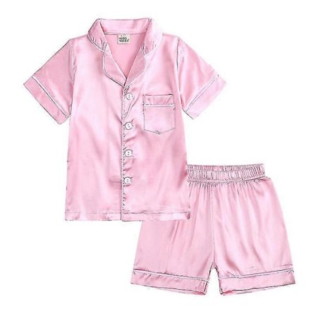 Børn Småbørn Baby Pige Dreng Satin Pyjamas Sæt Lang Kortærmet Knap Pyjamasskjorte Top+bukser Underdele Nattøj Sæt