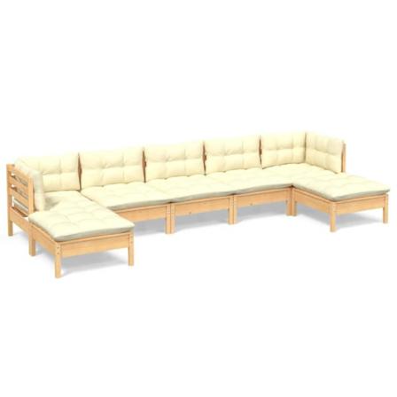 Vidaxl Loungegrupp Med Gräddvita Dynor 7 Delar Massiv Furu Creme