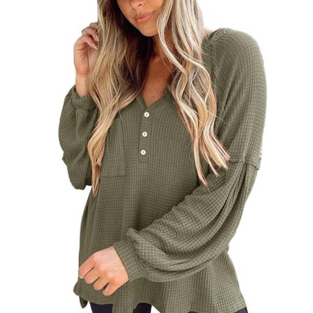 Dam Waffle Stickad Jumper Top Långärmad V Neck Pullover Fall