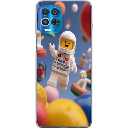 Kompatibelt Mobilskal till Motorola Edge S LEGO-inspirerad astronautfigur i rymden bland färgglada planeter, lekfull 3D-illustration för barnrum, af