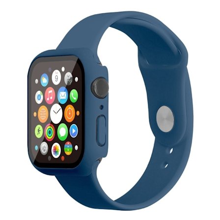 Apple Watch (45 mm) klockarmband i silikon + fodral med härdat glas - Blå / Storlek: S / M