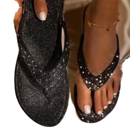 Damer Rhinestone platt tofflor Slip On Sandaler Beach Flip Flops .