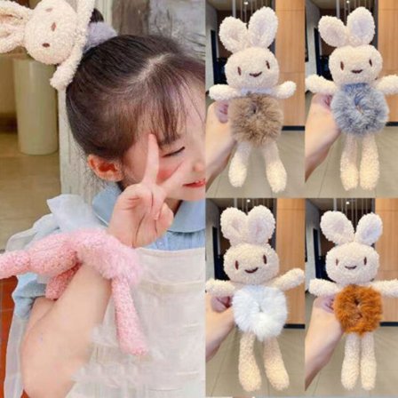 4Pcs Women Girl Cute Rabbit Scrunchie Plush Trendy Ponytail Hair Tie Head Accessories