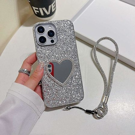 iPhone 16 Pro Max -kotelo hihnalla, peili TPU + PC kimalteleva glitterpuhelimen takakansi