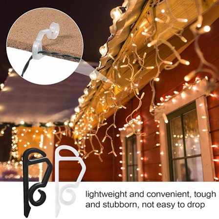 100 stk. Julelys Klips Utendørs Takrennekroker - Plast Ferie Takrenne Lys Værbestandige Kroker for Halloween Jul Taktre Henging