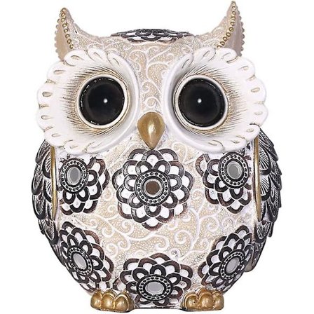 Suloinen pöllöfiguuri, suuret silmät, söpö pöllöpatsas, hyllykoristeet koti- ja toimistosisustukseen sekä pöllöjen ystäville