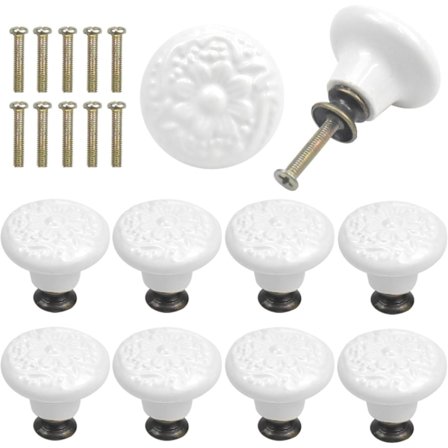 10 antika dörrlådor i keramik, 34 mm runda lådknoppar