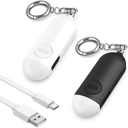 2 stk. Personlig Alarm til Kvinder Ældre, 130dB Lydalarm Nøglering, Safesound Alarm til Børn, Dobbelt Højttalere med LED