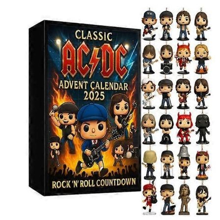 Klassisk AC/DC Julekalender Blind Box, Juletræs Akrylvedhæng, Musiktema Samlerpynt