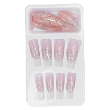24 st Glittrande Falska Naglar Kvinnor Flickor Utsökt Trendig Falsk Nagelspets Manikyrverktyg