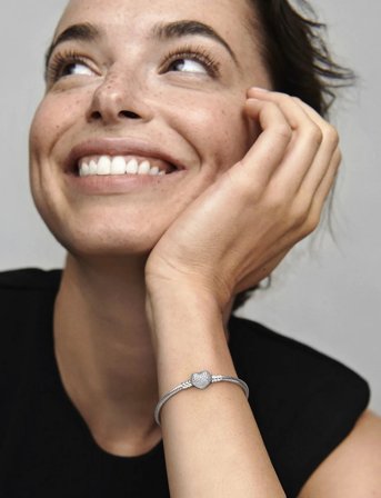 Pandora Silver Bracelet With Heart-Shaped Clasp And Cubic Zirconia - Silver - 20 CM