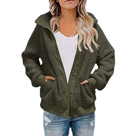 Naisten lyhyt talvineuletakki, pitkähihainen, pehmoinen takki, jossa on kaksoistaskut, yksivärinen